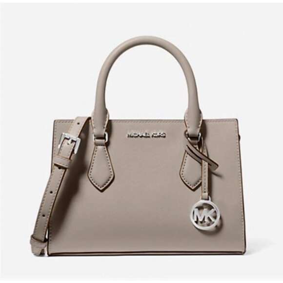 New Michael Kors Sheila Small Satchel Vegan Pearl Grey - Picture 1 of 5